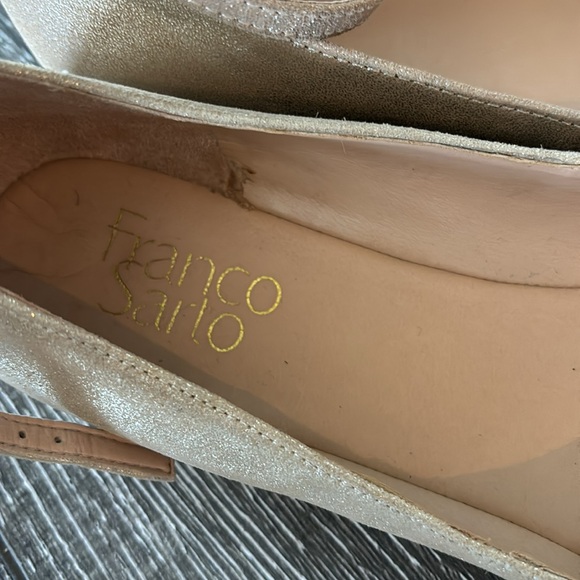 Franco Sarto Leather Shimmery golden ballet flats with ankle strap size: 7.5 - Picture 6 of 7